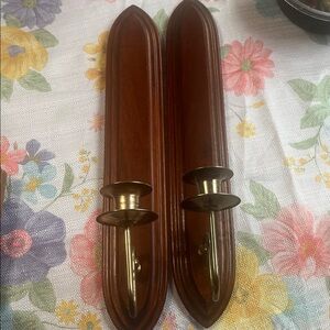 Vintage HOME INTERIORS Homco Wall Sconce Candle Holder Solid Wood 17.5”